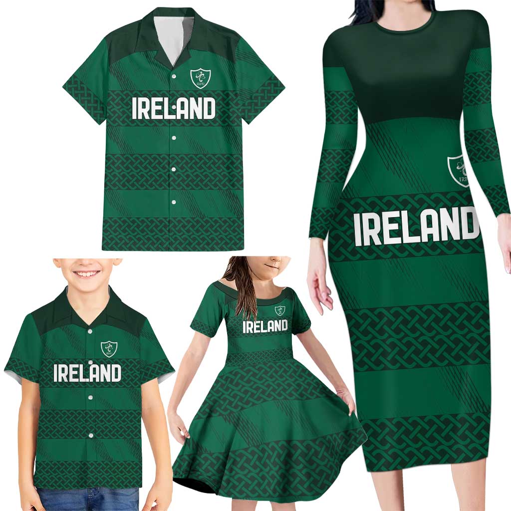 Custom Ireland Rugby Family Matching Long Sleeve Bodycon Dress and Hawaiian Shirt Celtic Heritage - Wonder Print Shop
