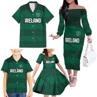Custom Ireland Rugby Family Matching Off The Shoulder Long Sleeve Dress and Hawaiian Shirt Celtic Heritage - Wonder Print Shop
