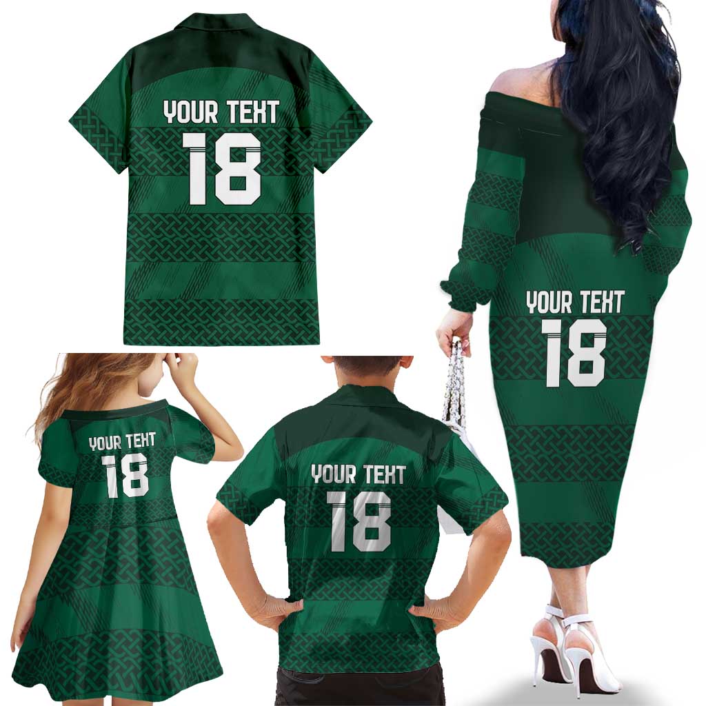Custom Ireland Rugby Family Matching Off The Shoulder Long Sleeve Dress and Hawaiian Shirt Celtic Heritage - Wonder Print Shop