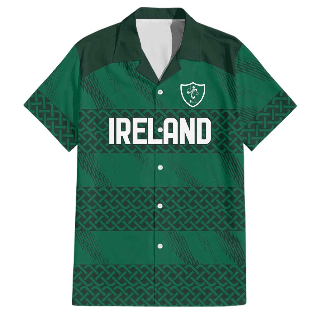Custom Ireland Rugby Family Matching Off The Shoulder Long Sleeve Dress and Hawaiian Shirt Celtic Heritage - Wonder Print Shop