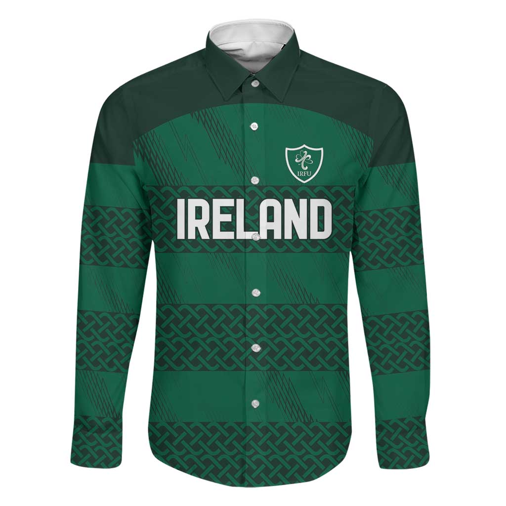 Custom Ireland Rugby Family Matching Off The Shoulder Long Sleeve Dress and Hawaiian Shirt Celtic Heritage - Wonder Print Shop