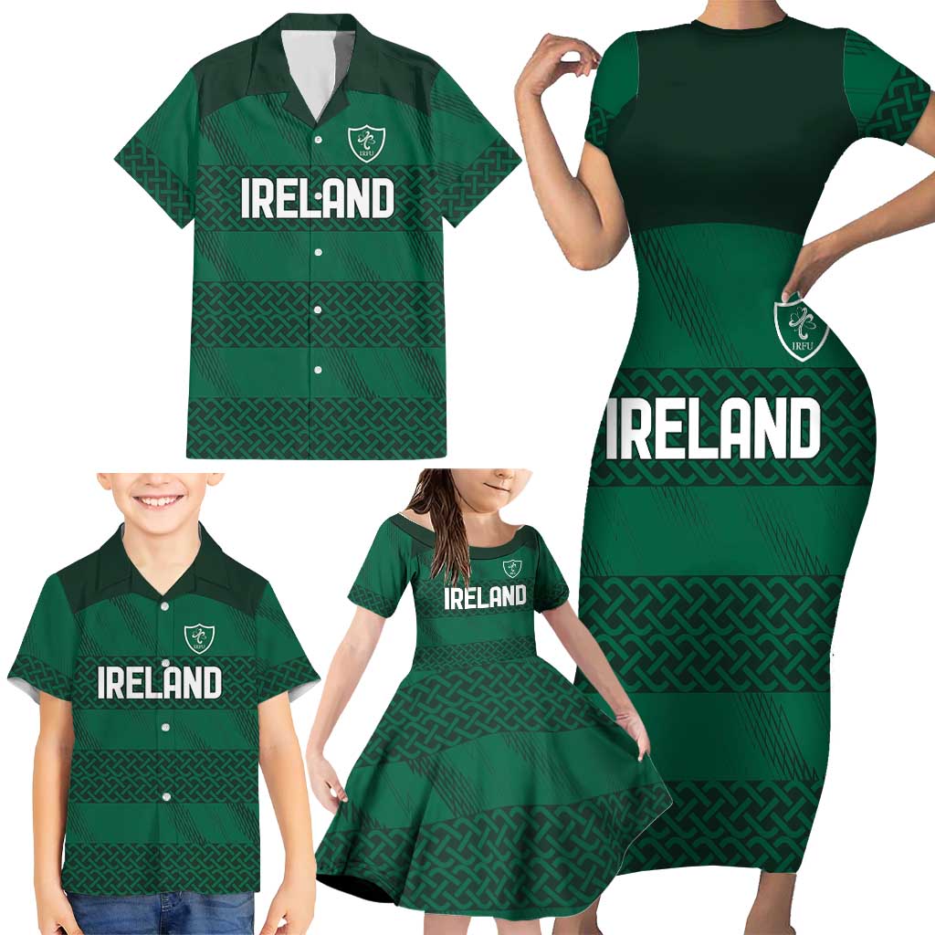 Custom Ireland Rugby Family Matching Short Sleeve Bodycon Dress and Hawaiian Shirt Celtic Heritage - Wonder Print Shop