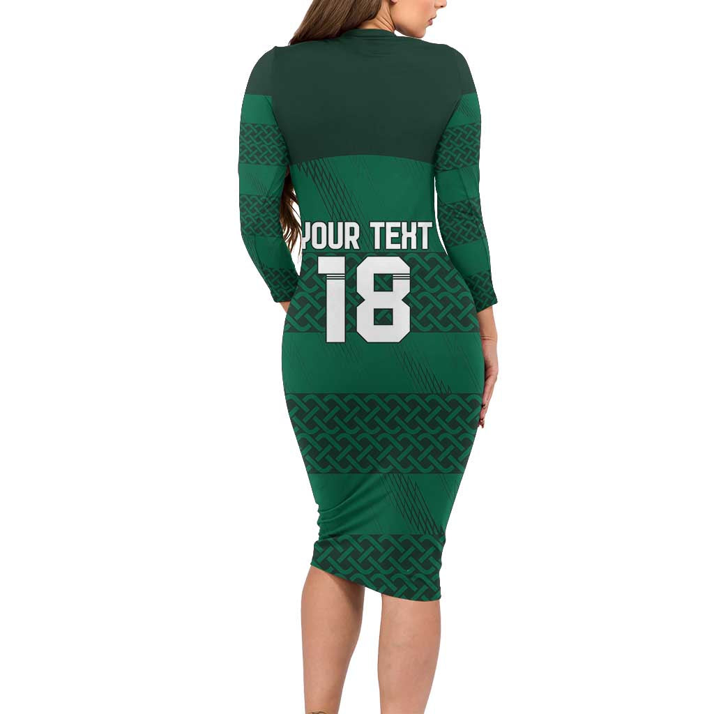 Custom Ireland Rugby Long Sleeve Bodycon Dress Celtic Heritage - Wonder Print Shop