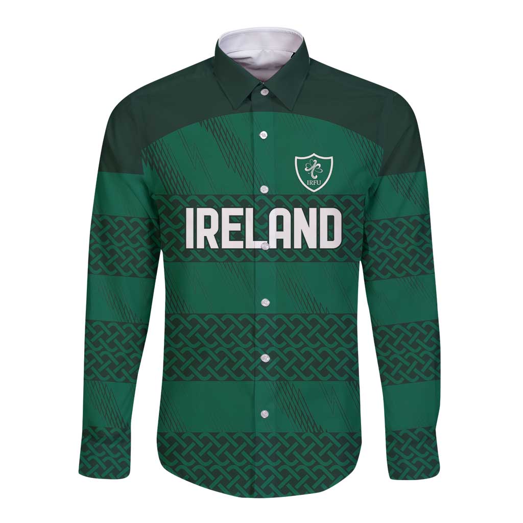 Custom Ireland Rugby Long Sleeve Button Shirt Celtic Heritage - Wonder Print Shop