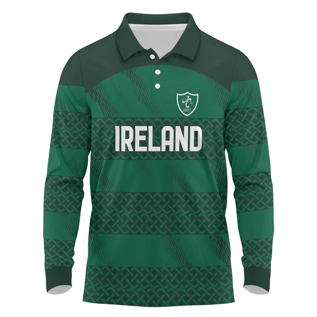 Custom Ireland Rugby Long Sleeve Polo Shirt Celtic Heritage - Wonder Print Shop