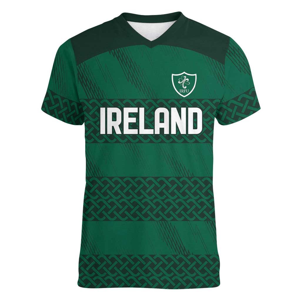 Custom Ireland Rugby Women V-Neck T-Shirt Celtic Heritage - Wonder Print Shop
