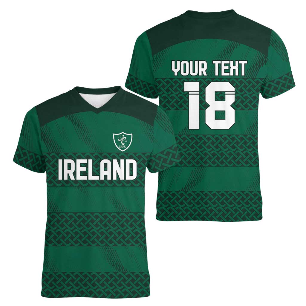 Custom Ireland Rugby Women V-Neck T-Shirt Celtic Heritage - Wonder Print Shop