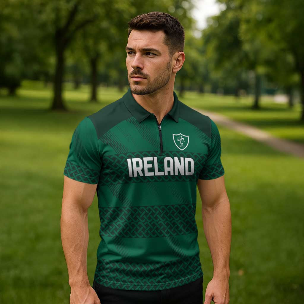 Custom Ireland Rugby Zipper Polo Shirt Celtic Heritage - Wonder Print Shop