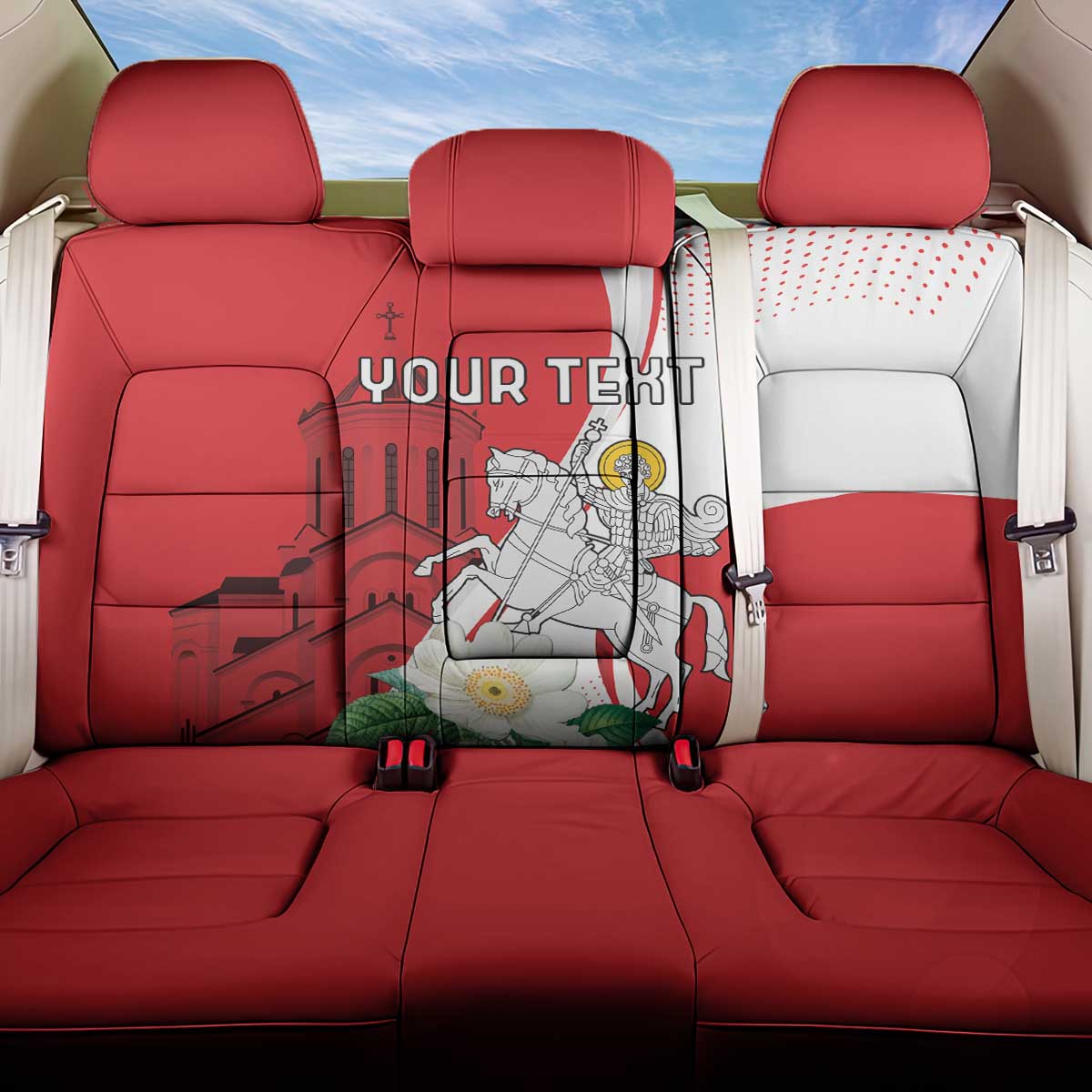 Personalized Georgia Independence Restoration Day Back Car Seat Cover Dzala Ertobashia Rosa Laevigata