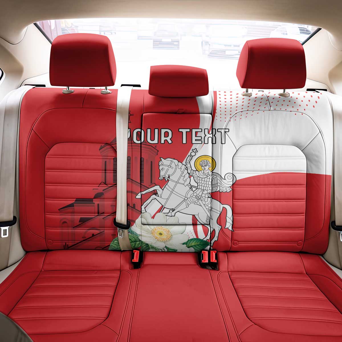 Personalized Georgia Independence Restoration Day Back Car Seat Cover Dzala Ertobashia Rosa Laevigata