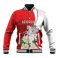 Personalized Georgia Independence Restoration Day Baseball Jacket Dzala Ertobashia Rosa Laevigata
