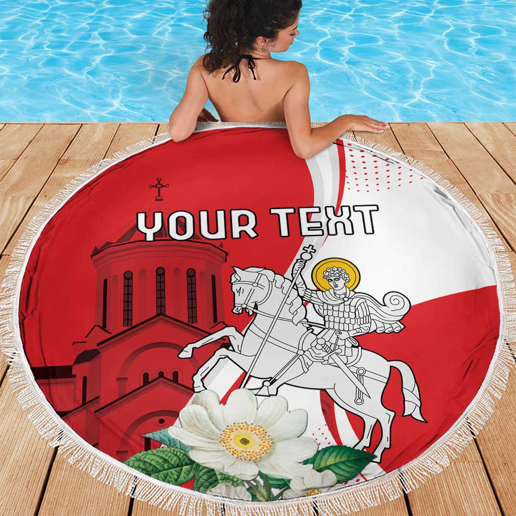 Personalized Georgia Independence Restoration Day Beach Blanket Dzala Ertobashia Rosa Laevigata