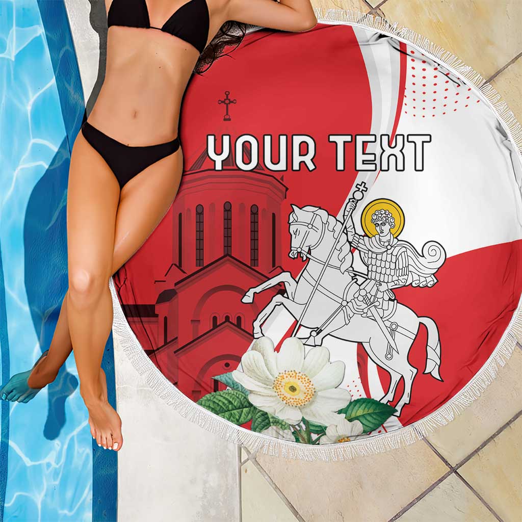 Personalized Georgia Independence Restoration Day Beach Blanket Dzala Ertobashia Rosa Laevigata