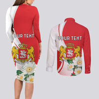 Personalized Georgia Independence Restoration Day Couples Matching Long Sleeve Bodycon Dress and Long Sleeve Button Shirt Dzala Ertobashia Rosa Laevigata