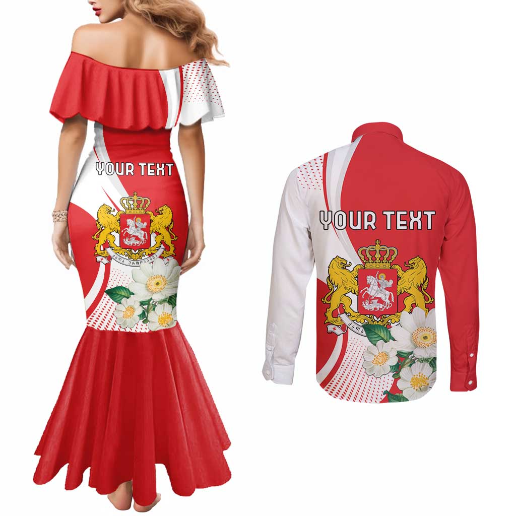 Personalized Georgia Independence Restoration Day Couples Matching Mermaid Dress and Long Sleeve Button Shirt Dzala Ertobashia Rosa Laevigata