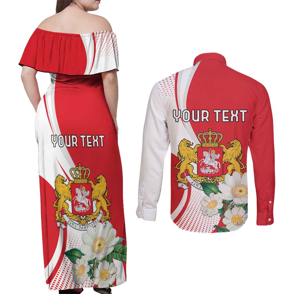 Personalized Georgia Independence Restoration Day Couples Matching Off Shoulder Maxi Dress and Long Sleeve Button Shirt Dzala Ertobashia Rosa Laevigata