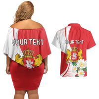 Personalized Georgia Independence Restoration Day Couples Matching Off Shoulder Short Dress and Hawaiian Shirt Dzala Ertobashia Rosa Laevigata