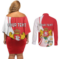 Personalized Georgia Independence Restoration Day Couples Matching Off Shoulder Short Dress and Long Sleeve Button Shirt Dzala Ertobashia Rosa Laevigata