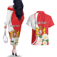 Personalized Georgia Independence Restoration Day Couples Matching Off The Shoulder Long Sleeve Dress and Hawaiian Shirt Dzala Ertobashia Rosa Laevigata