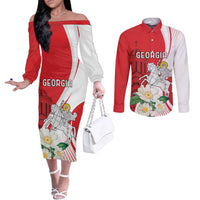Personalized Georgia Independence Restoration Day Couples Matching Off The Shoulder Long Sleeve Dress and Long Sleeve Button Shirt Dzala Ertobashia Rosa Laevigata