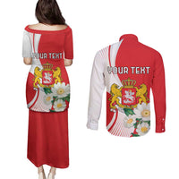 Personalized Georgia Independence Restoration Day Couples Matching Puletasi and Long Sleeve Button Shirt Dzala Ertobashia Rosa Laevigata