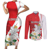 Personalized Georgia Independence Restoration Day Couples Matching Short Sleeve Bodycon Dress and Long Sleeve Button Shirt Dzala Ertobashia Rosa Laevigata
