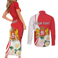 Personalized Georgia Independence Restoration Day Couples Matching Short Sleeve Bodycon Dress and Long Sleeve Button Shirt Dzala Ertobashia Rosa Laevigata