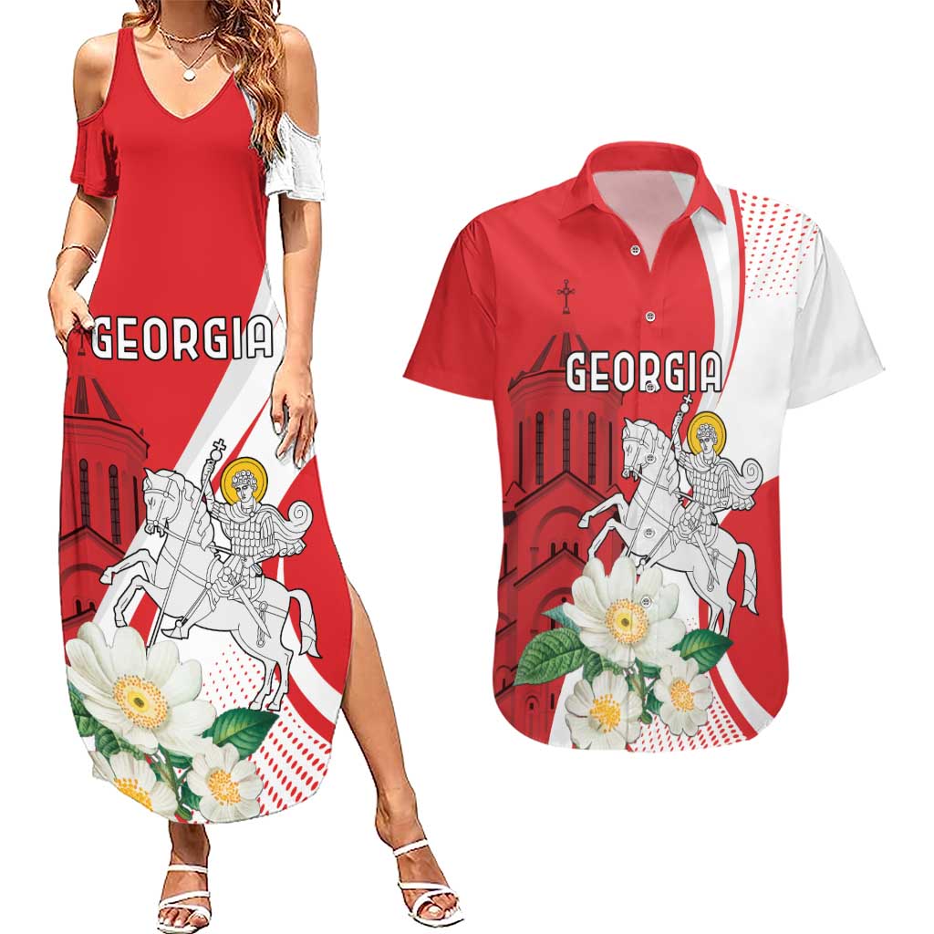 Personalized Georgia Independence Restoration Day Couples Matching Summer Maxi Dress and Hawaiian Shirt Dzala Ertobashia Rosa Laevigata