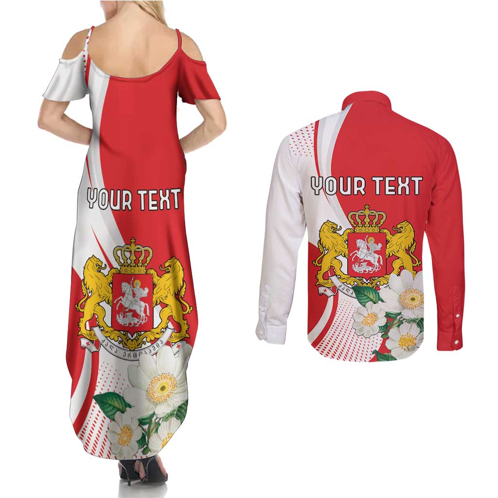 Personalized Georgia Independence Restoration Day Couples Matching Summer Maxi Dress and Long Sleeve Button Shirt Dzala Ertobashia Rosa Laevigata