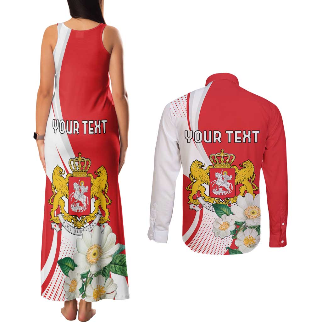 Personalized Georgia Independence Restoration Day Couples Matching Tank Maxi Dress and Long Sleeve Button Shirt Dzala Ertobashia Rosa Laevigata