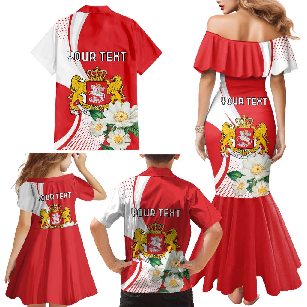 Personalized Georgia Independence Restoration Day Family Matching Mermaid Dress and Hawaiian Shirt Dzala Ertobashia Rosa Laevigata
