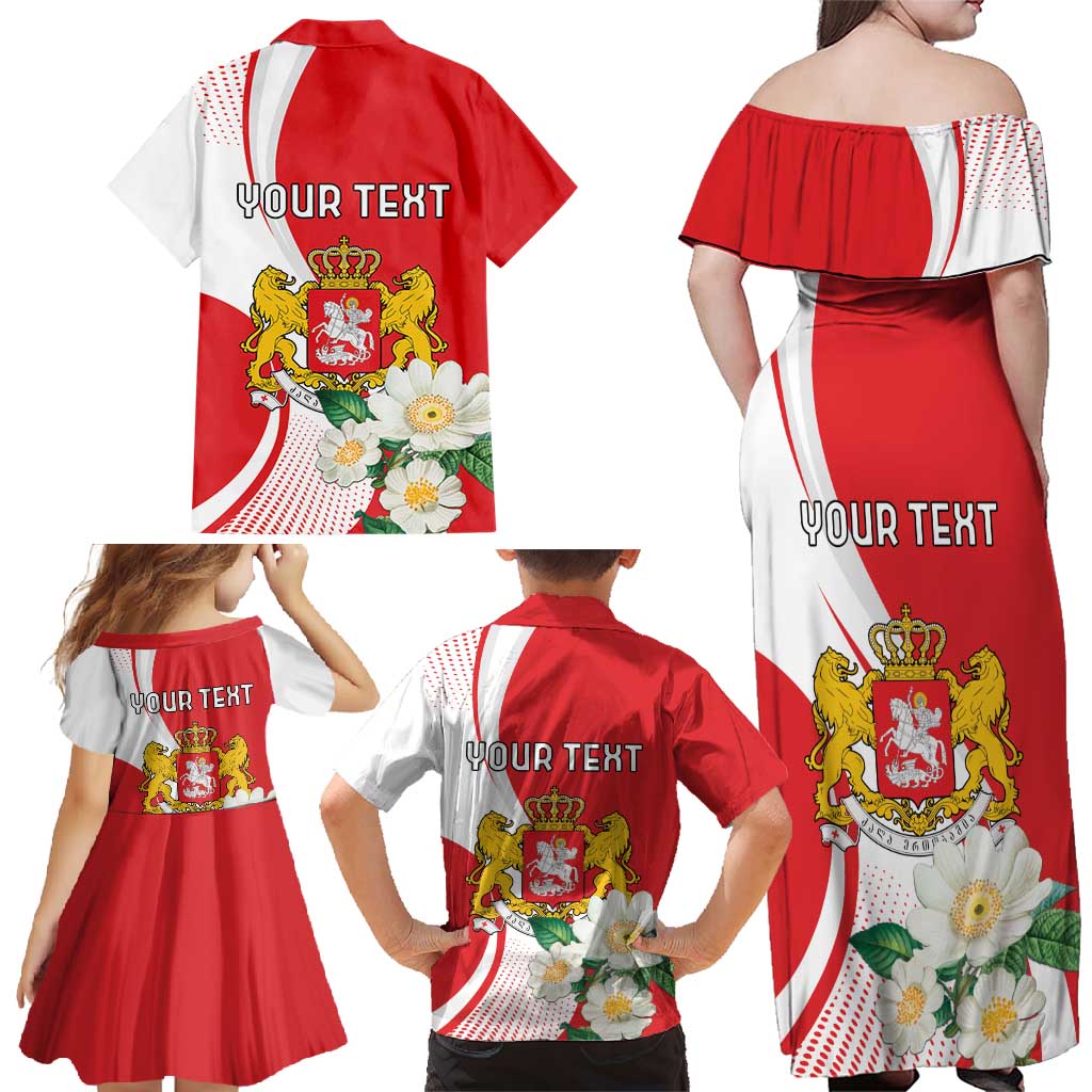 Personalized Georgia Independence Restoration Day Family Matching Off Shoulder Maxi Dress and Hawaiian Shirt Dzala Ertobashia Rosa Laevigata