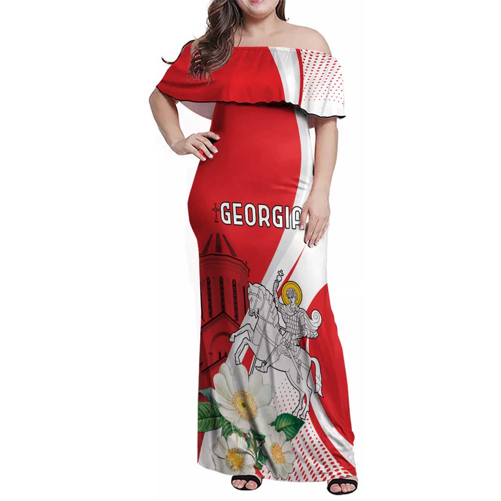 Personalized Georgia Independence Restoration Day Family Matching Off Shoulder Maxi Dress and Hawaiian Shirt Dzala Ertobashia Rosa Laevigata