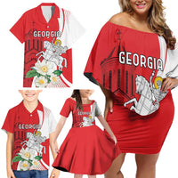 Personalized Georgia Independence Restoration Day Family Matching Off Shoulder Short Dress and Hawaiian Shirt Dzala Ertobashia Rosa Laevigata