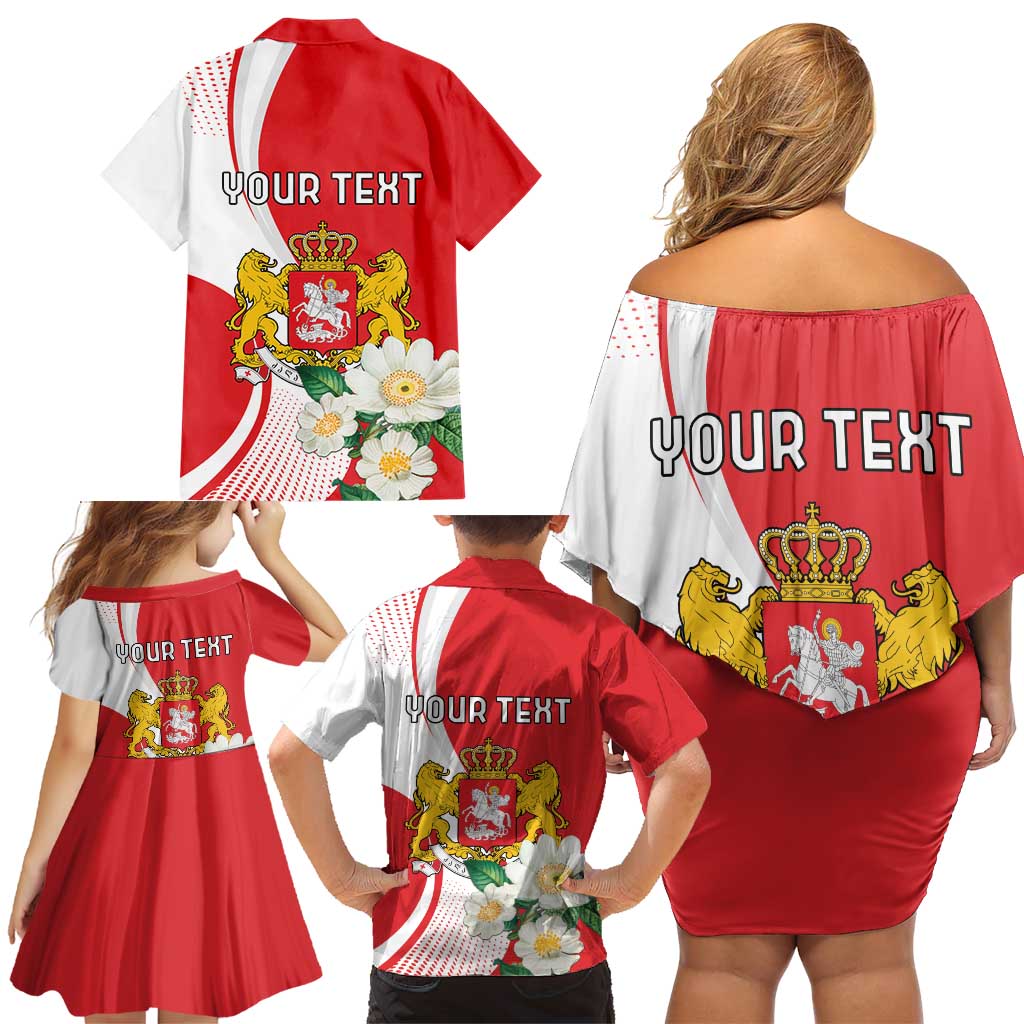 Personalized Georgia Independence Restoration Day Family Matching Off Shoulder Short Dress and Hawaiian Shirt Dzala Ertobashia Rosa Laevigata