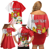 Personalized Georgia Independence Restoration Day Family Matching Off Shoulder Short Dress and Hawaiian Shirt Dzala Ertobashia Rosa Laevigata