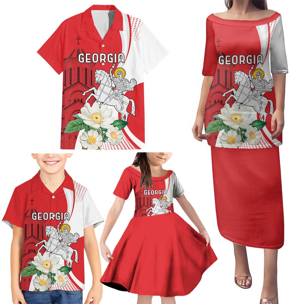 Personalized Georgia Independence Restoration Day Family Matching Puletasi and Hawaiian Shirt Dzala Ertobashia Rosa Laevigata