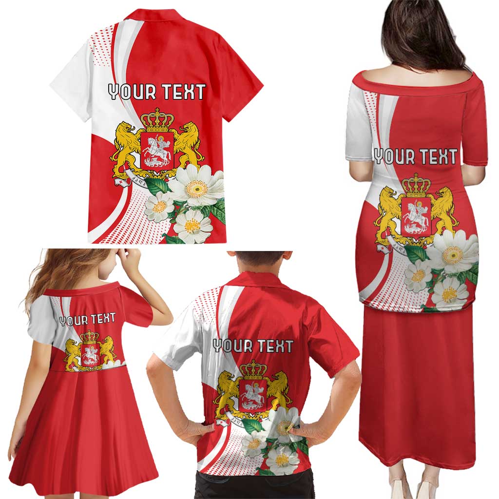 Personalized Georgia Independence Restoration Day Family Matching Puletasi and Hawaiian Shirt Dzala Ertobashia Rosa Laevigata