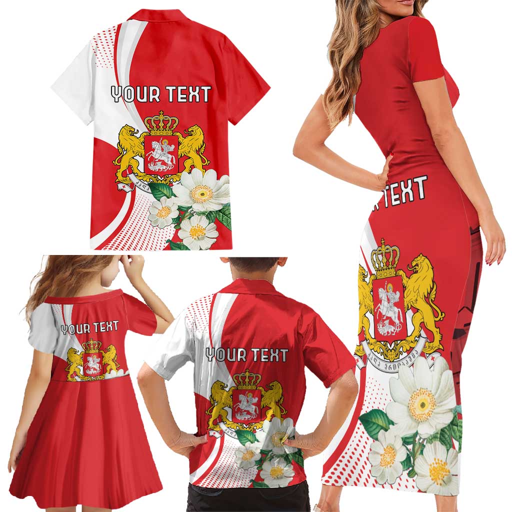Personalized Georgia Independence Restoration Day Family Matching Short Sleeve Bodycon Dress and Hawaiian Shirt Dzala Ertobashia Rosa Laevigata