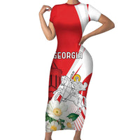 Personalized Georgia Independence Restoration Day Family Matching Short Sleeve Bodycon Dress and Hawaiian Shirt Dzala Ertobashia Rosa Laevigata