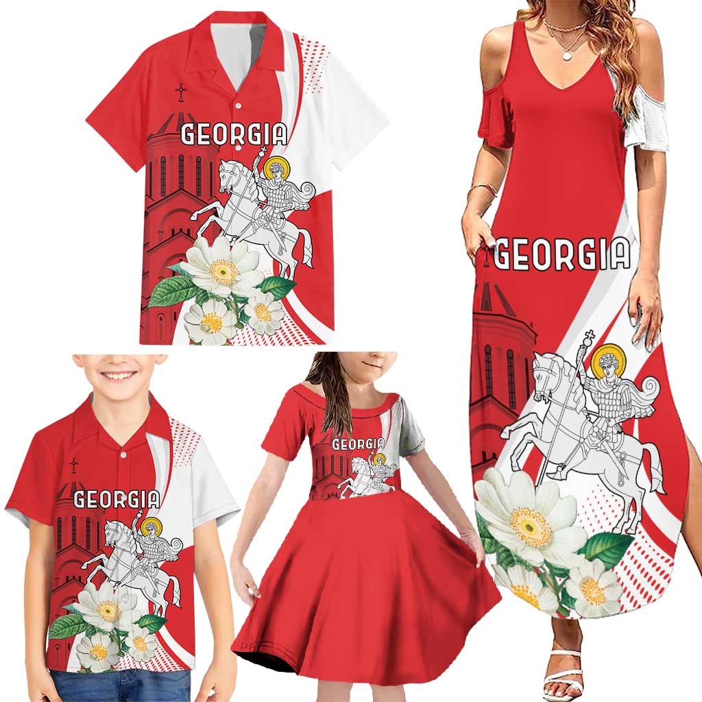 Personalized Georgia Independence Restoration Day Family Matching Summer Maxi Dress and Hawaiian Shirt Dzala Ertobashia Rosa Laevigata