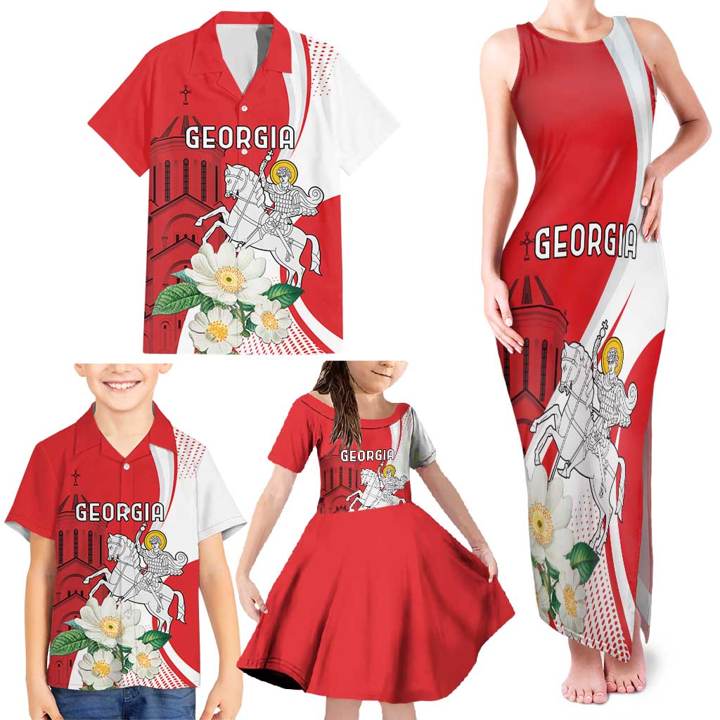 Personalized Georgia Independence Restoration Day Family Matching Tank Maxi Dress and Hawaiian Shirt Dzala Ertobashia Rosa Laevigata