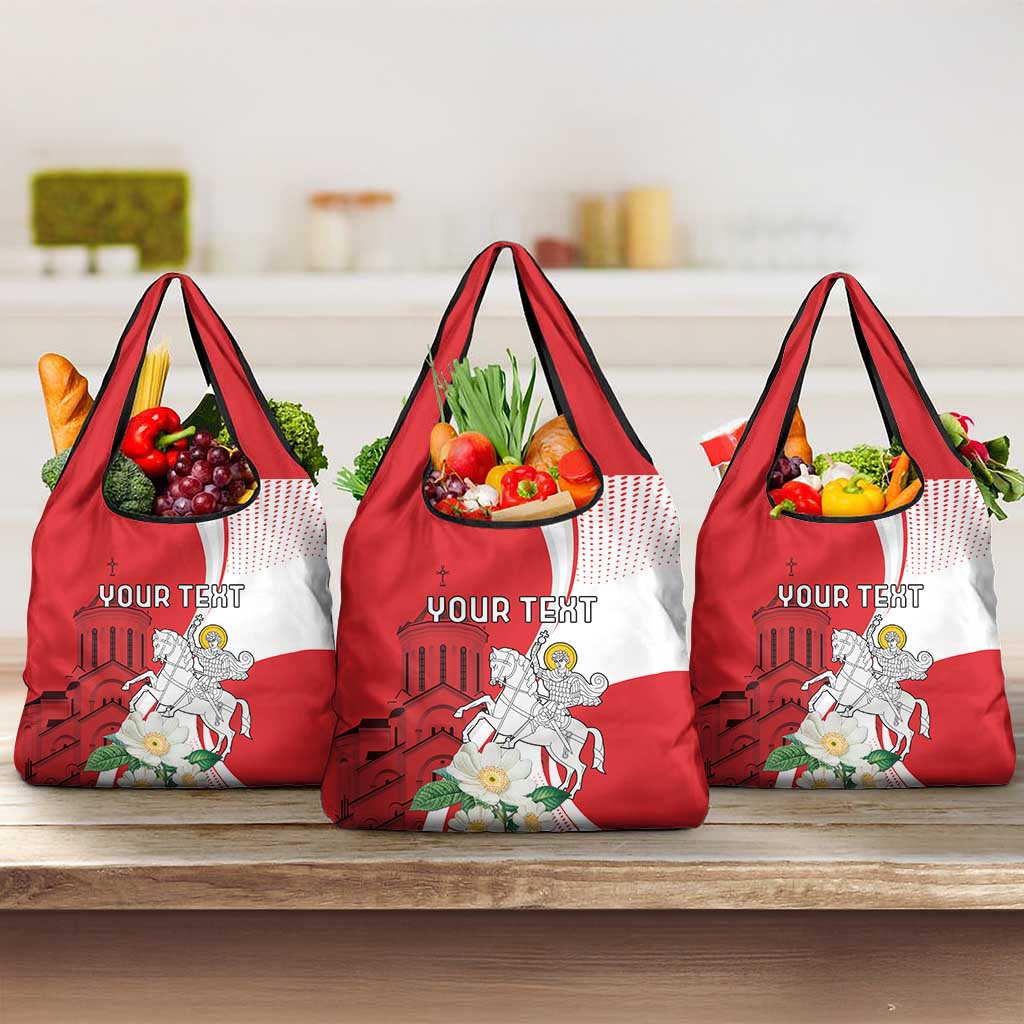 Personalized Georgia Independence Restoration Day Grocery Bag Dzala Ertobashia Rosa Laevigata