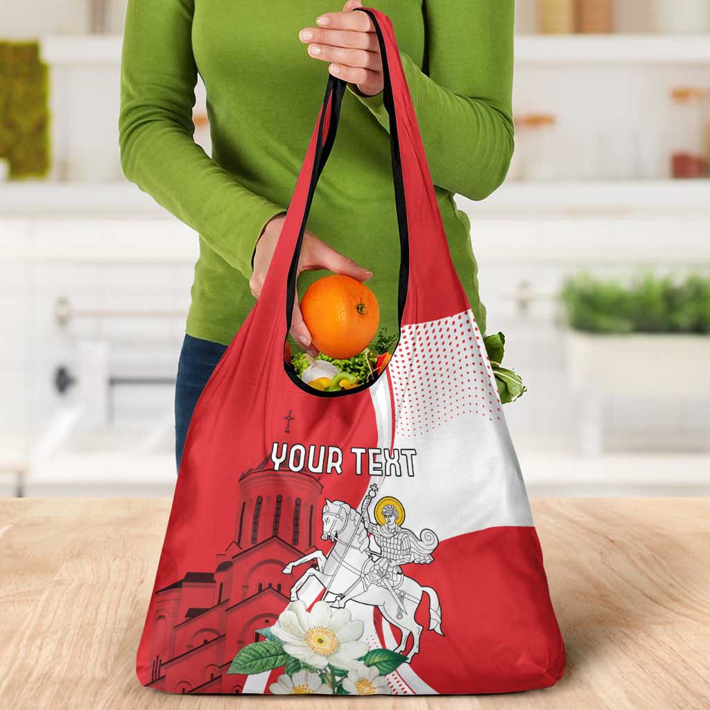 Personalized Georgia Independence Restoration Day Grocery Bag Dzala Ertobashia Rosa Laevigata