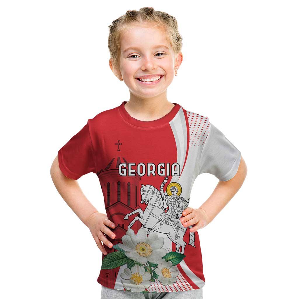 Personalized Georgia Independence Restoration Day Kid T Shirt Dzala Ertobashia Rosa Laevigata