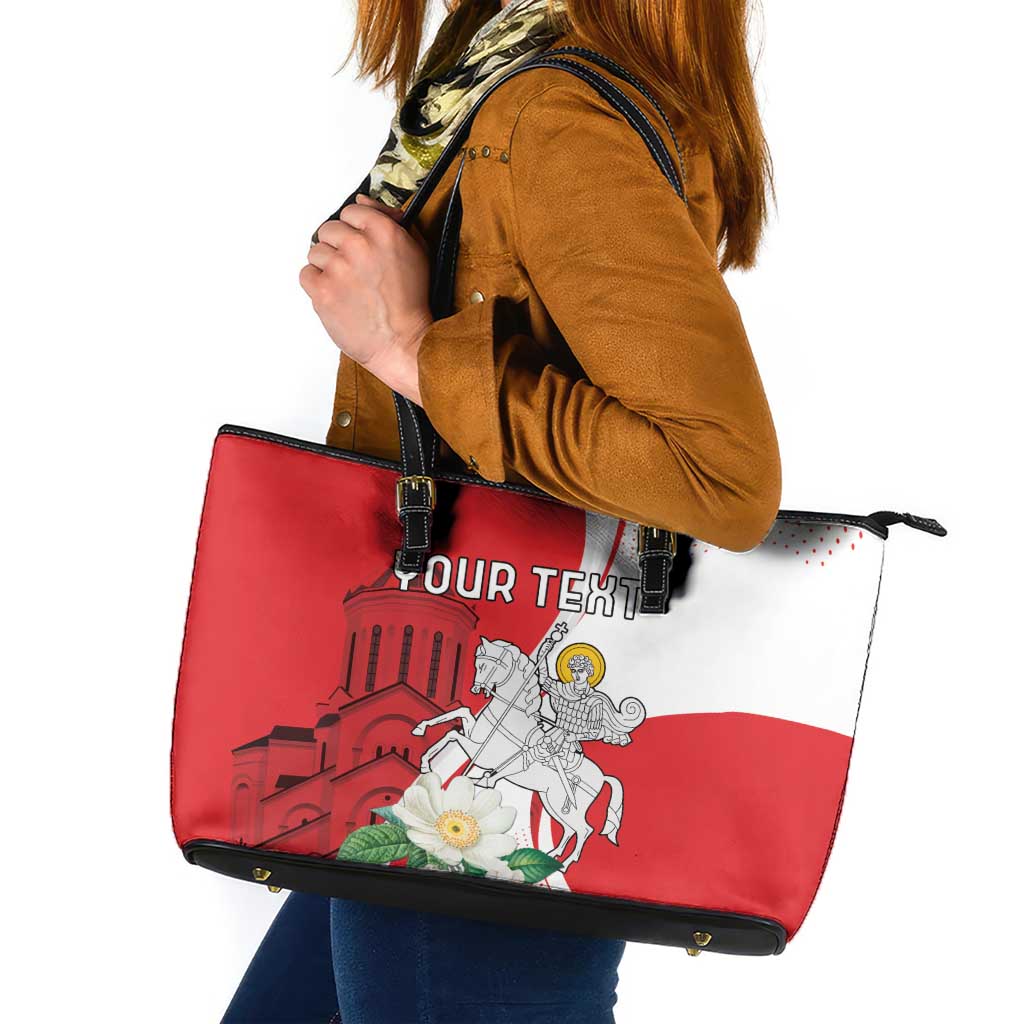 Personalized Georgia Independence Restoration Day Leather Tote Bag Dzala Ertobashia Rosa Laevigata