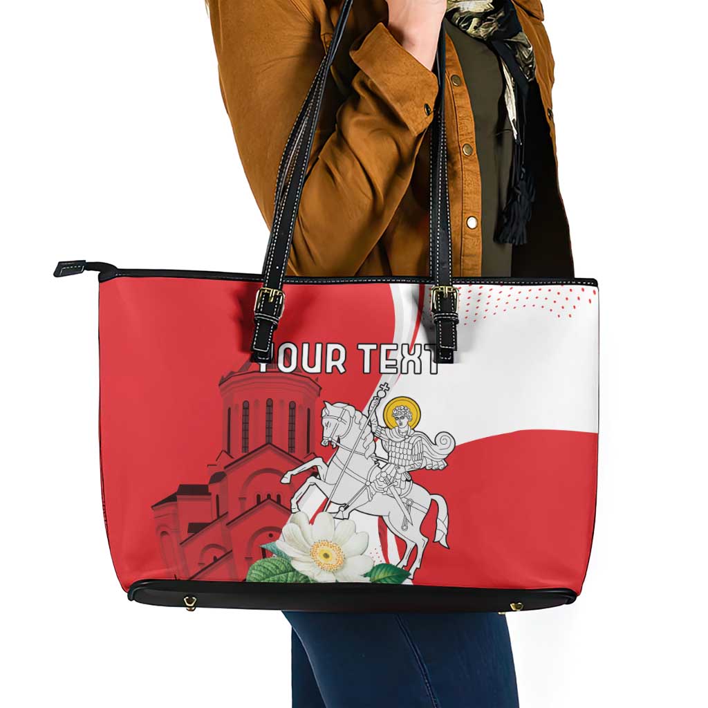 Personalized Georgia Independence Restoration Day Leather Tote Bag Dzala Ertobashia Rosa Laevigata