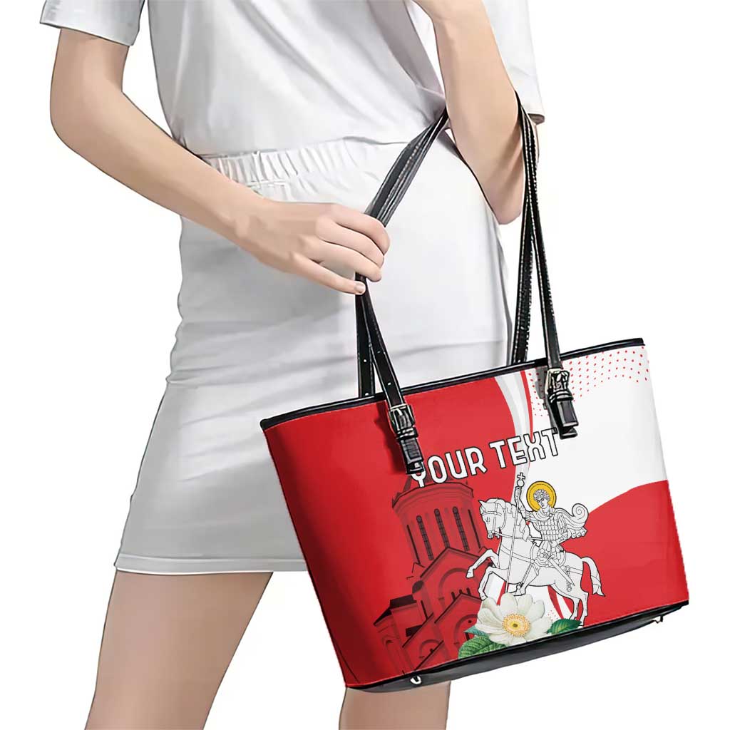 Personalized Georgia Independence Restoration Day Leather Tote Bag Dzala Ertobashia Rosa Laevigata