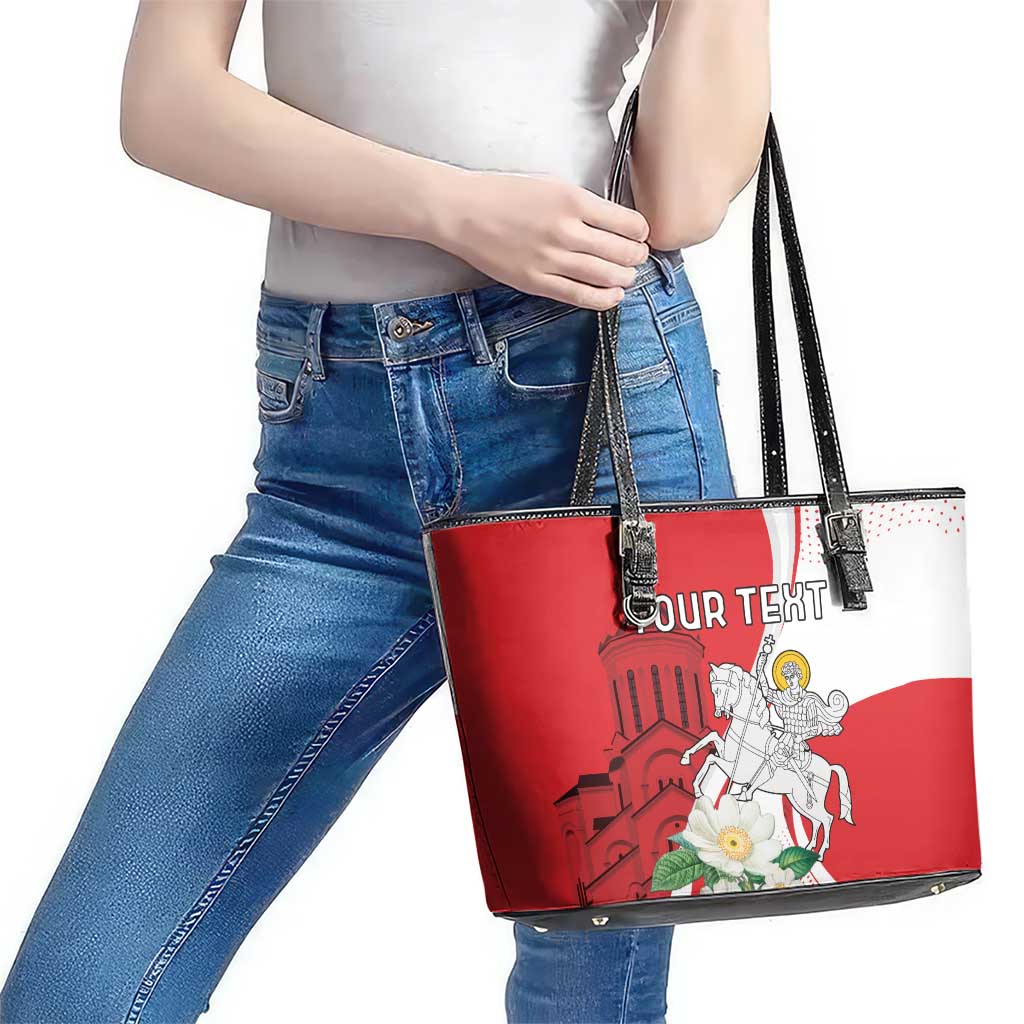 Personalized Georgia Independence Restoration Day Leather Tote Bag Dzala Ertobashia Rosa Laevigata