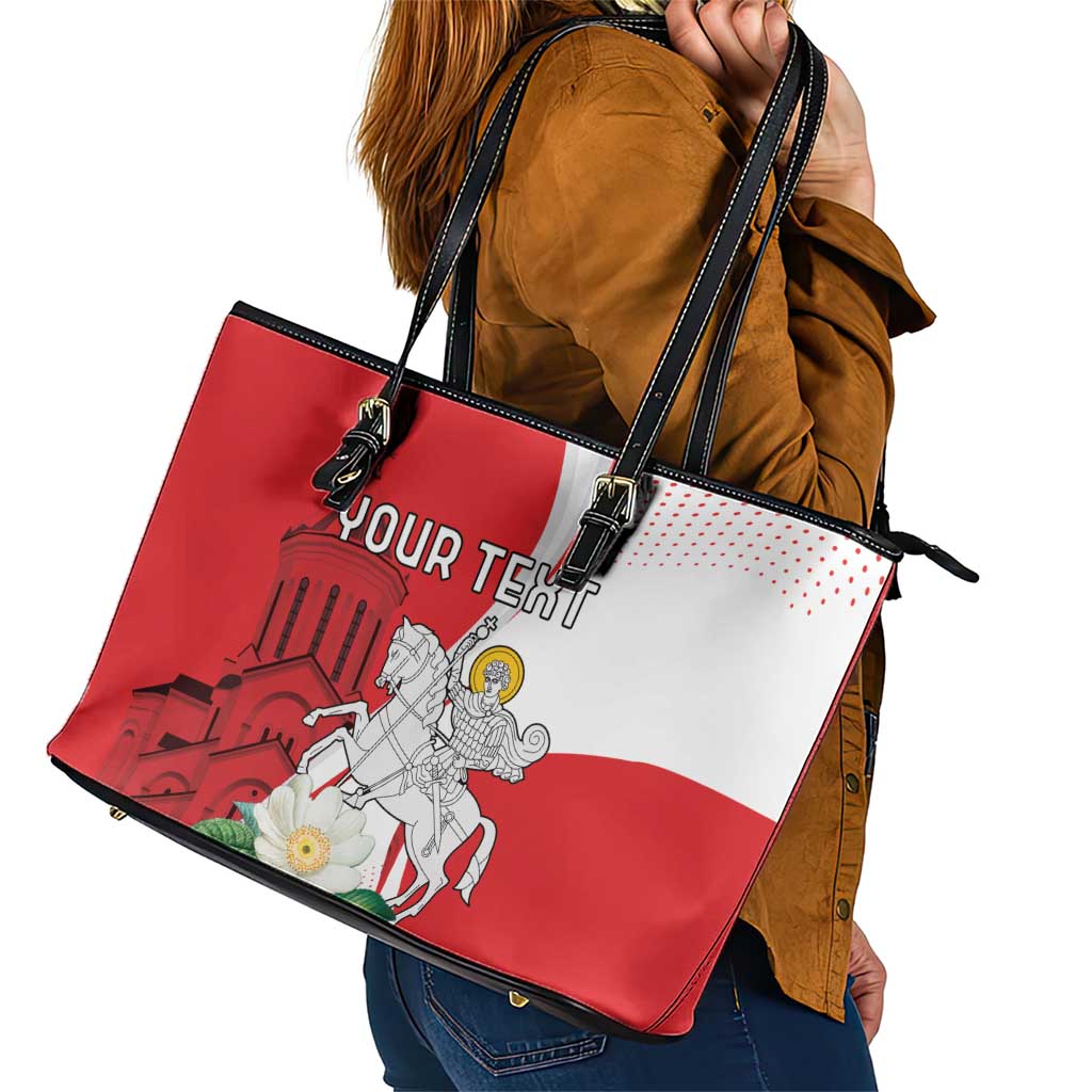 Personalized Georgia Independence Restoration Day Leather Tote Bag Dzala Ertobashia Rosa Laevigata